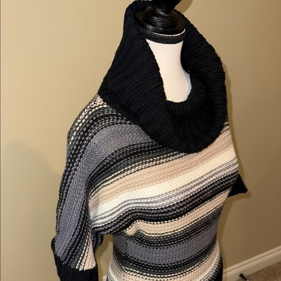 Streetwear Society Striped Cowl Neck Sweater Black Gray Cream Tan Women’s Sz S - Picture 2 of 10